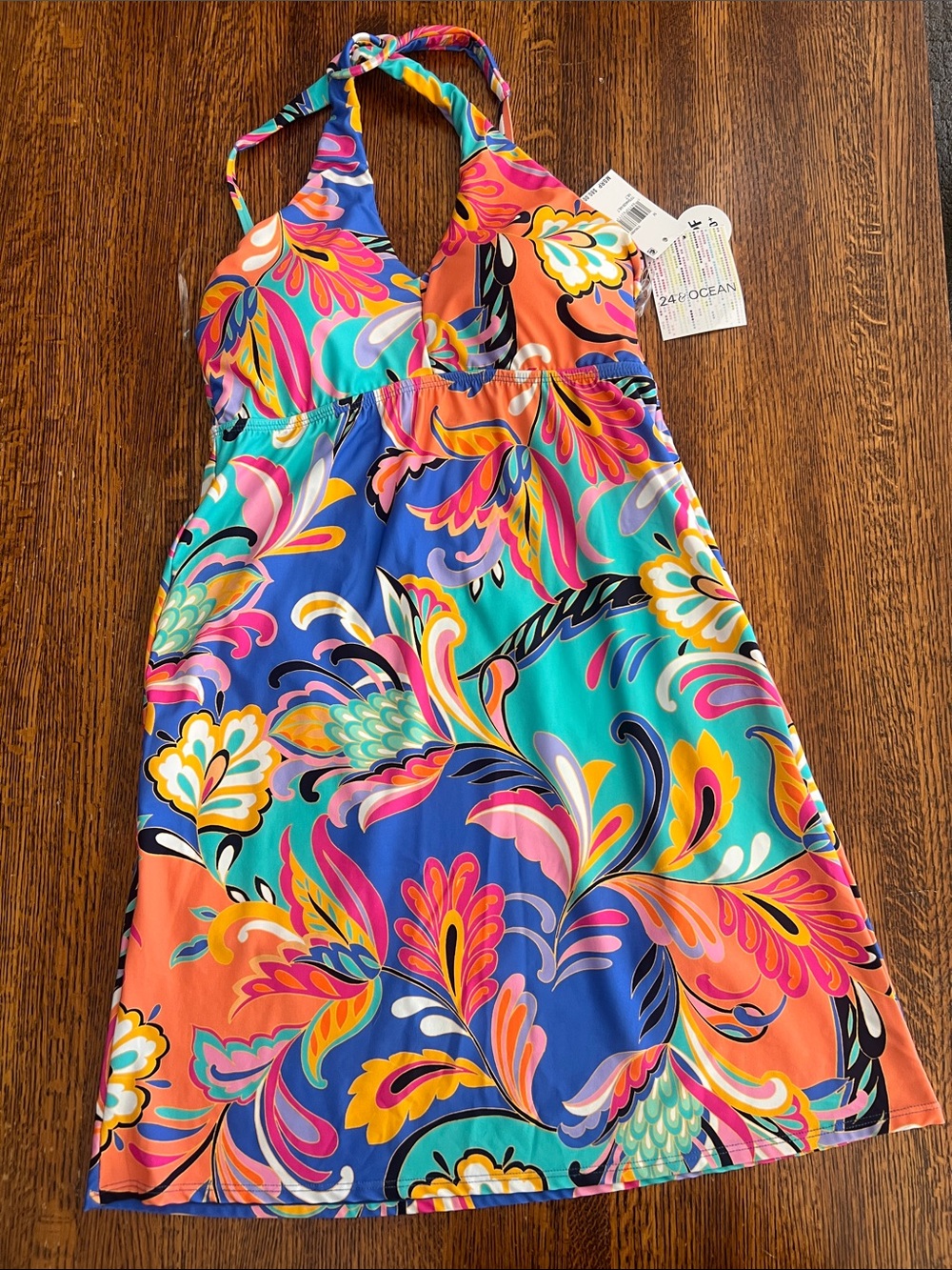 NWT Halter Swim Dress in Vibrant Multicolor Paisley Size M